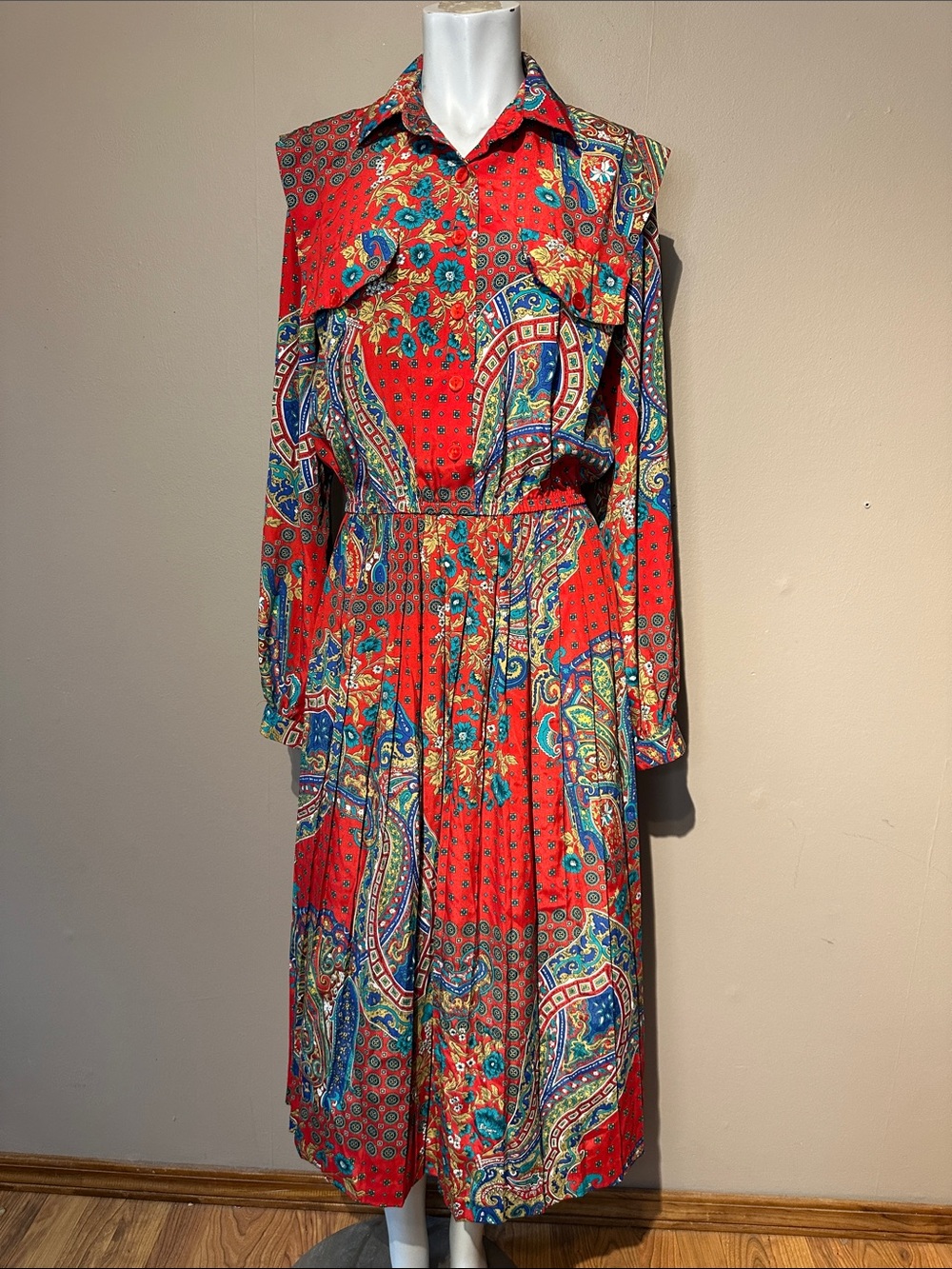 Leslie Fay paisley patterned shirtdress vintage 1990s midi 9 to 5